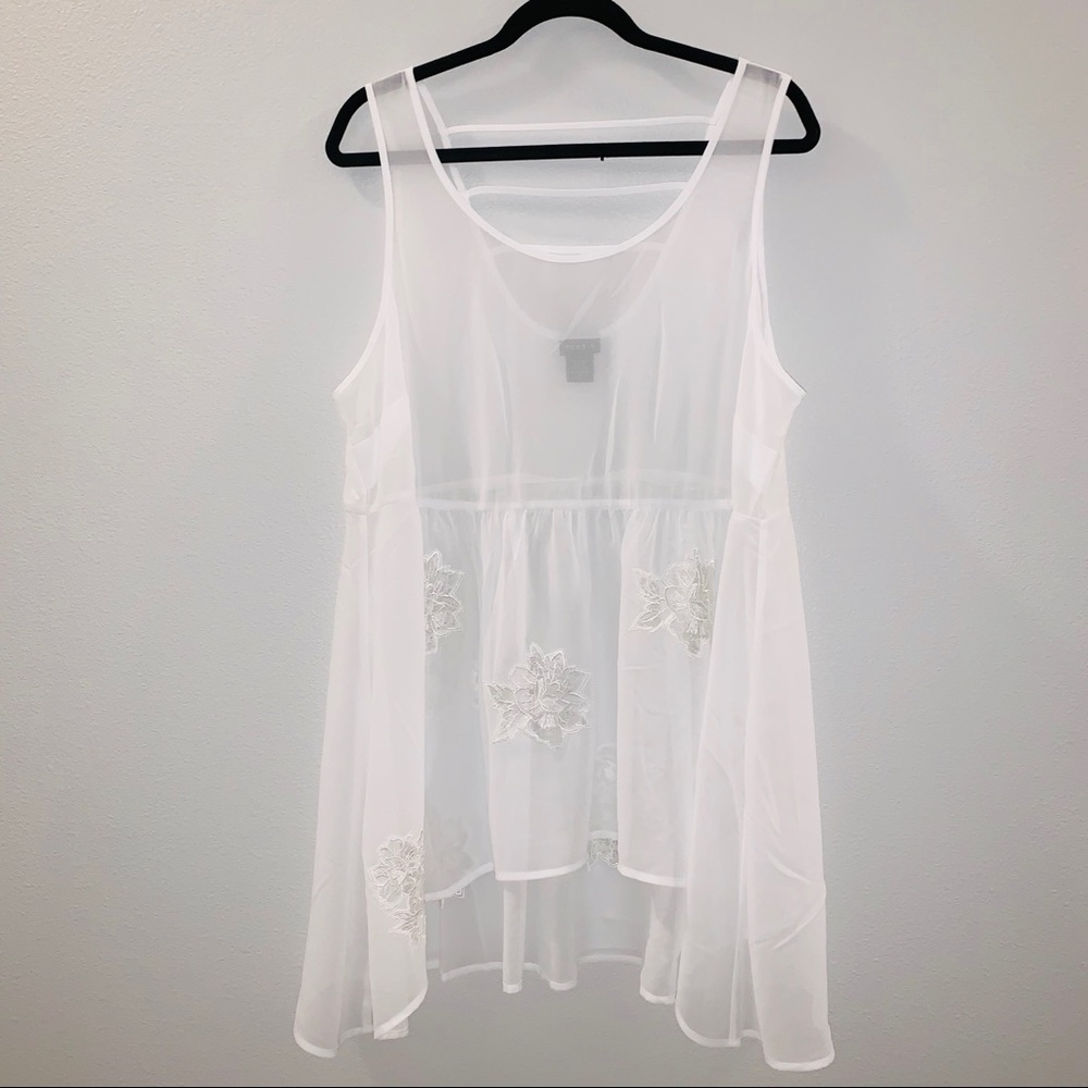 Torrid Plus Size Hi Lo Embroidered White Tank Top